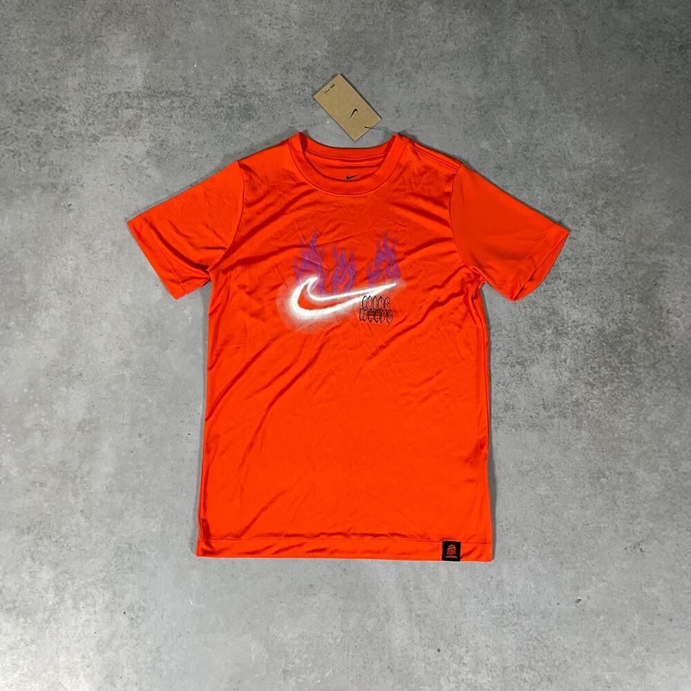 Nike Hoops Short-sleeve Athletic Youth T-shirt White Swoosh Purple Flame